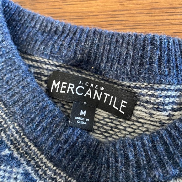 J Crew Factory Fair Isle Navy Blue Raglan Crewneck Sweater - Picture 3 of 4